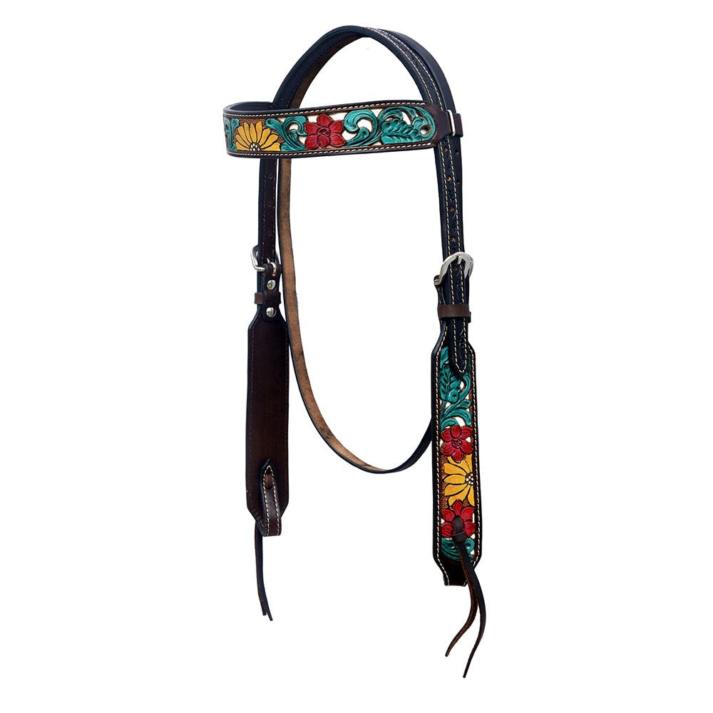 HILASON Western Horse Headstall &amp; Breast Collar American Leather Floral Carving
