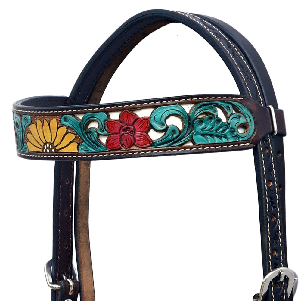 HILASON Western Horse Headstall &amp; Breast Collar American Leather Floral Carving