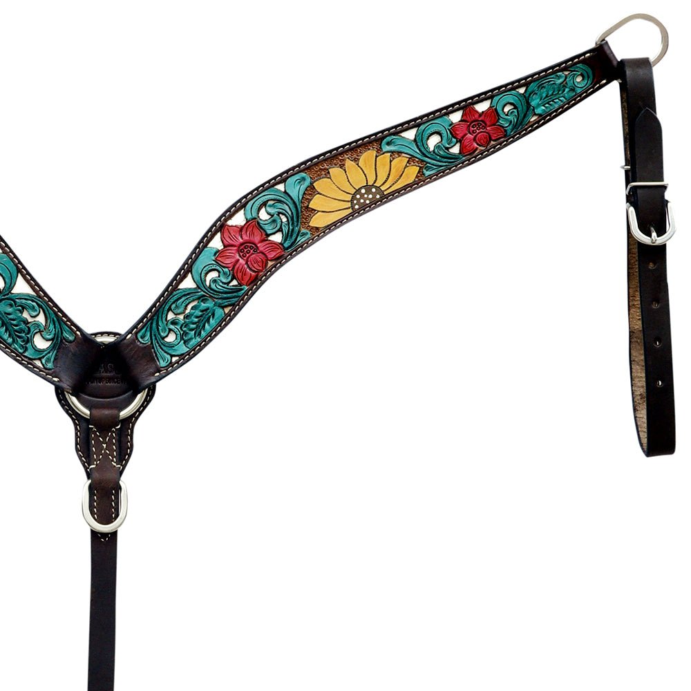 HILASON Western Horse Headstall &amp; Breast Collar American Leather Floral Carving