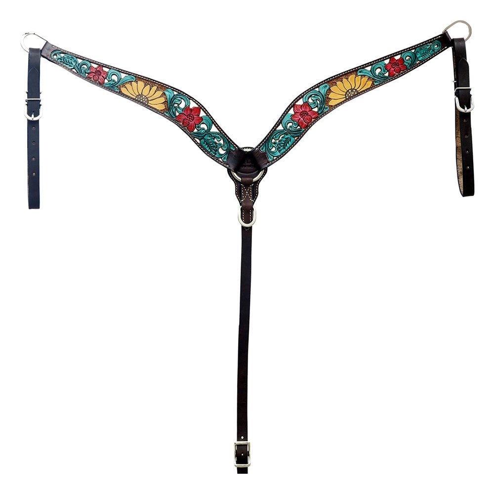 HILASON Western Horse Headstall &amp; Breast Collar American Leather Floral Carving