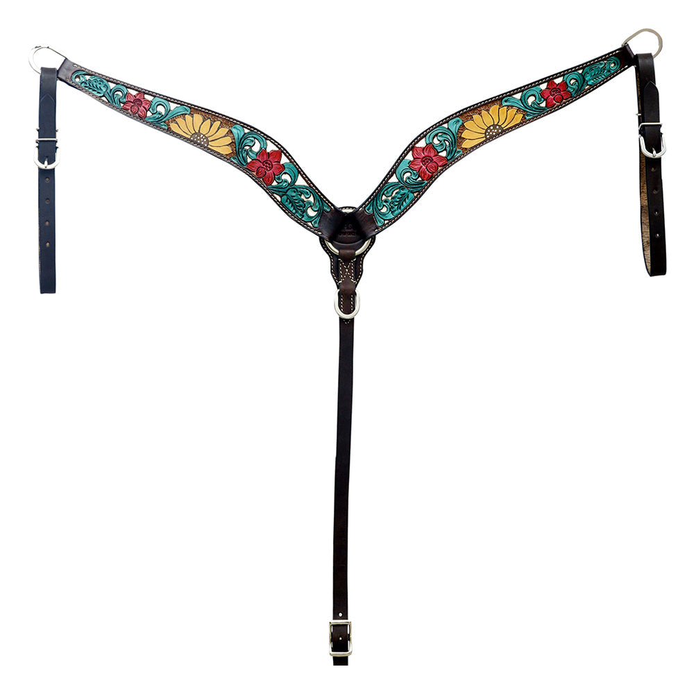 Hilason Horse Floral Hand Painted American Leather Breast Collar Headstall Brown