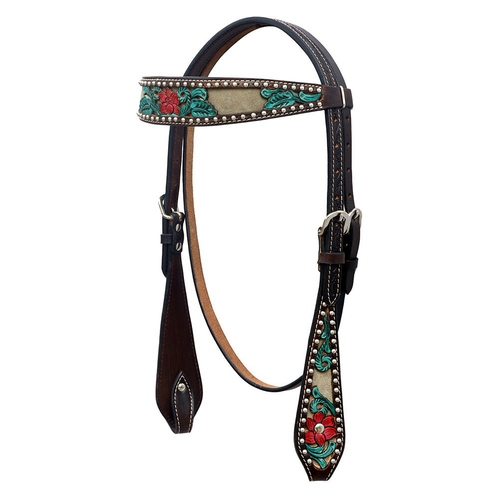 HILASON Western Horse Headstall &amp; Breast Collar American Leather Floral Carving