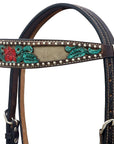 HILASON Western Horse Headstall & Breast Collar American Leather Floral Carving