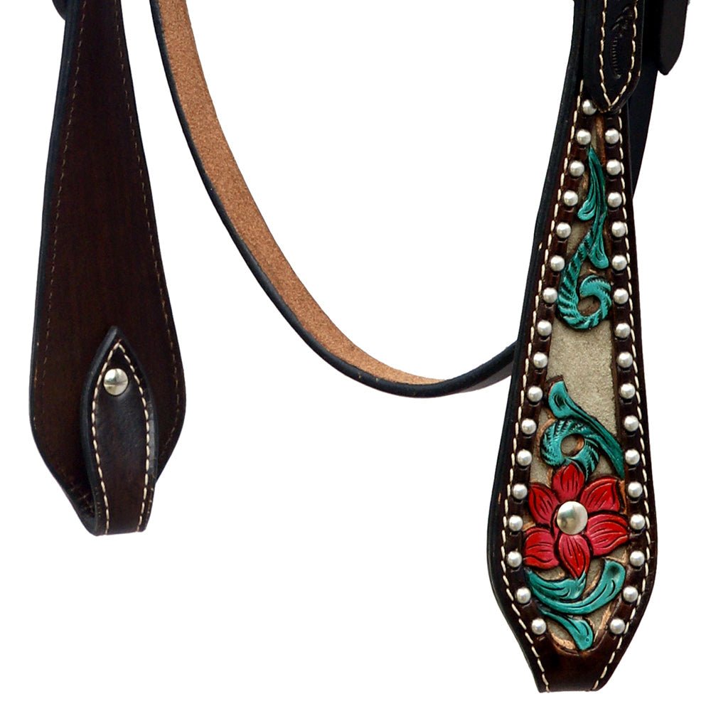 HILASON Western Horse Headstall &amp; Breast Collar American Leather Floral Carving