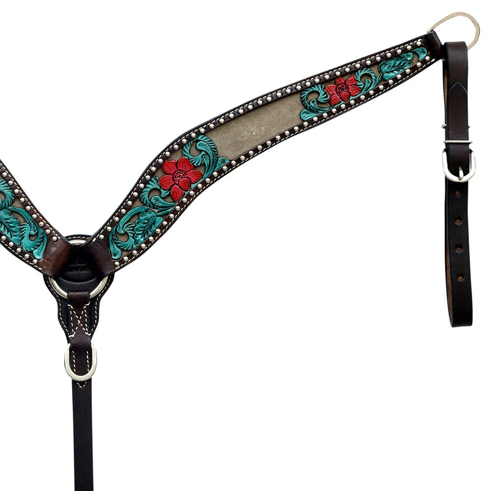 HILASON Western Horse Headstall &amp; Breast Collar American Leather Floral Carving