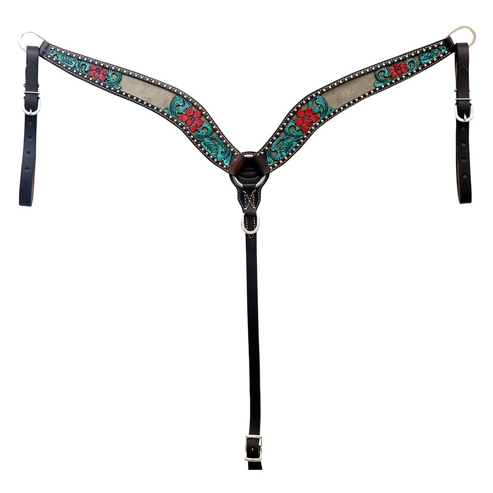 HILASON Western Horse Headstall &amp; Breast Collar American Leather Floral Carving