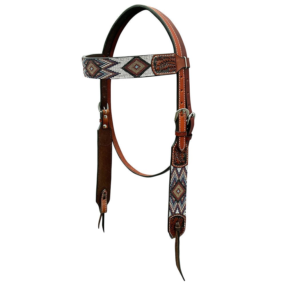 Western Horse Headstall And Floral Beaded Leather Breast Collar