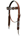 Western Horse Headstall And Floral Beaded Leather Breast Collar