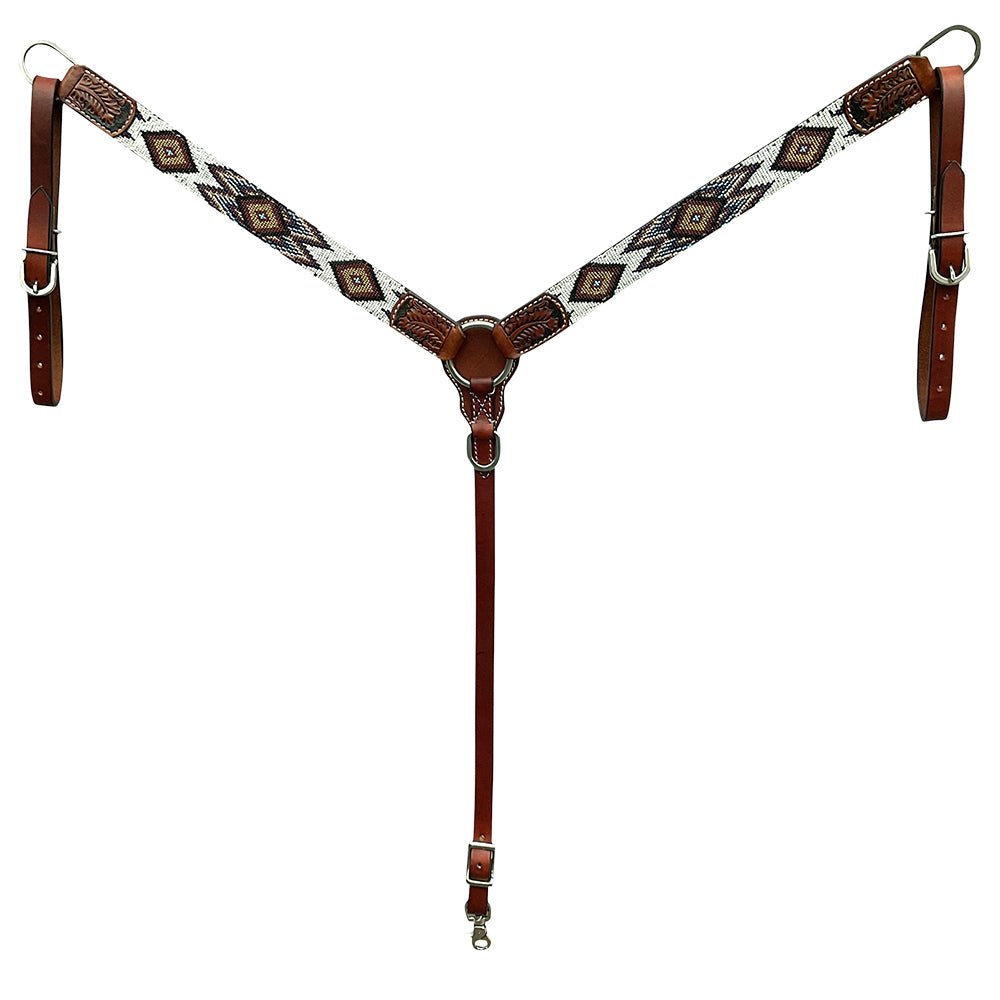 Western Horse Headstall And Floral Beaded Leather Breast Collar