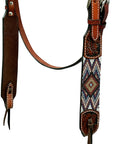 Hilason Horse Leaf Hand Carved American Leather Breast Collar Headstall Brown Beaded Work