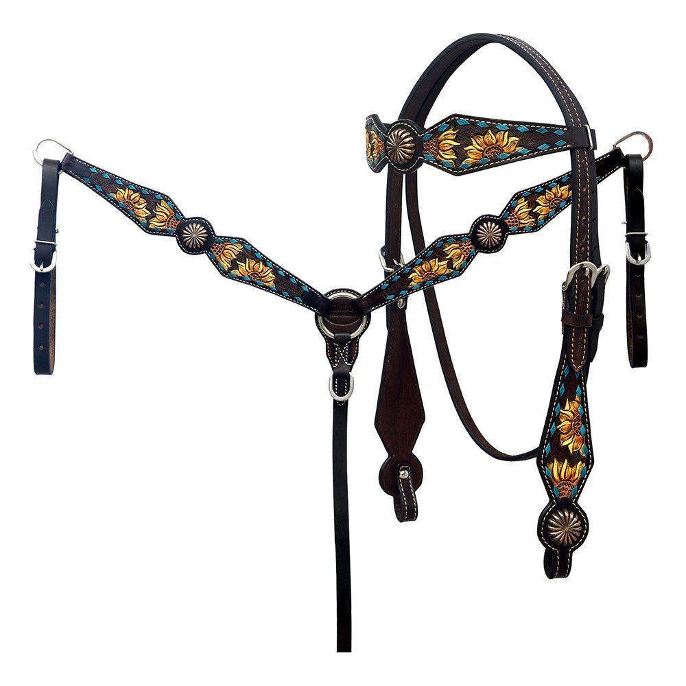 Hand-Carved Leather Western Headstall And Breast Collar Set For Training And Showing