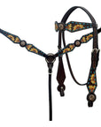 Hand-Carved Leather Western Headstall And Breast Collar Set For Training And Showing