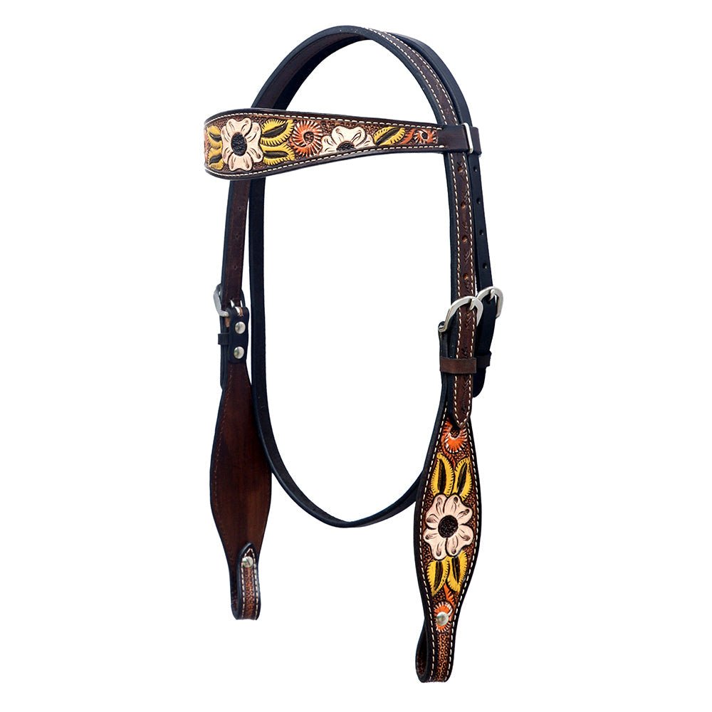 HILASON Western Horse Headstall &amp; Breast Collar American Leather Floral Carving