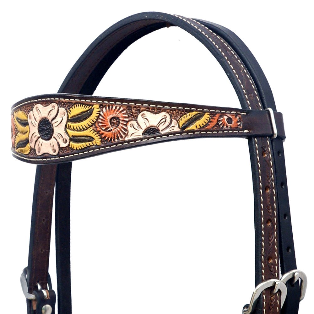 HILASON Western Horse Headstall &amp; Breast Collar American Leather Floral Carving