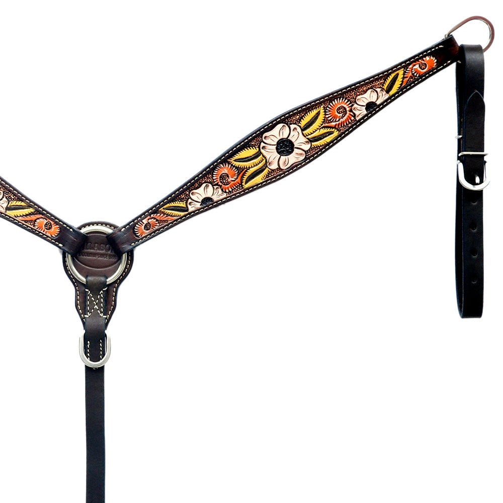 HILASON Western Horse Headstall &amp; Breast Collar American Leather Floral Carving