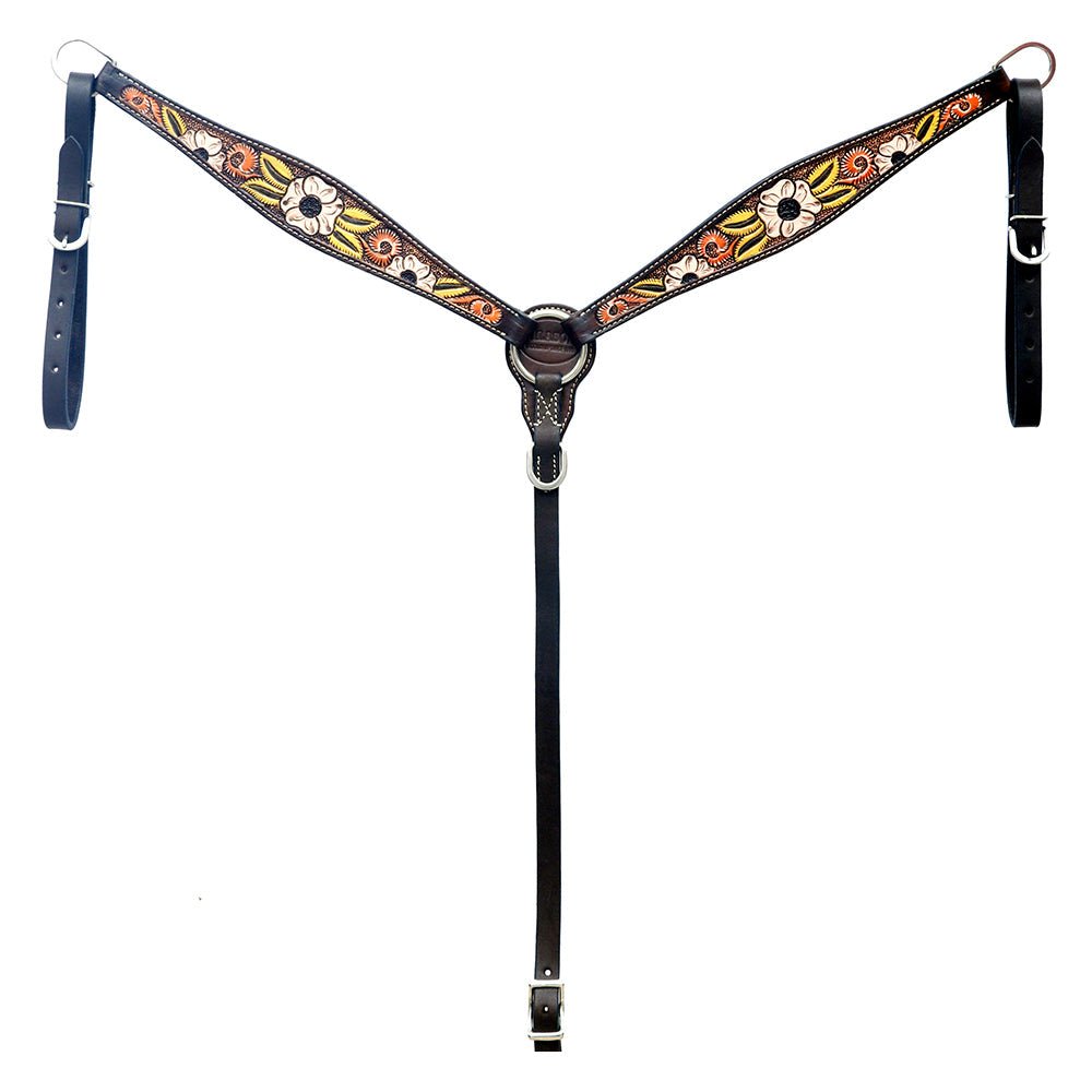 HILASON Western Horse Headstall &amp; Breast Collar American Leather Floral Carving