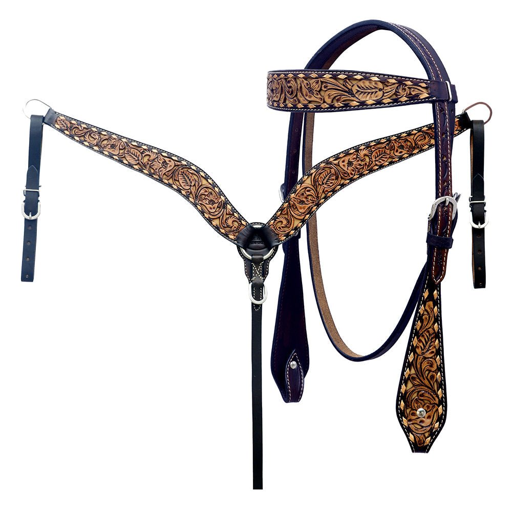 Hand-Carved Leather Western Headstall And Breast Collar Set For Training And Showing