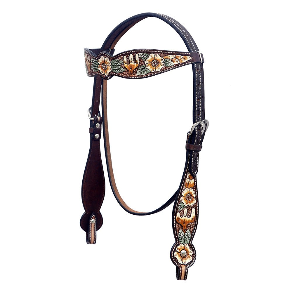 Hand-Carved Leather Western Headstall And Breast Collar Set For Training And Showing