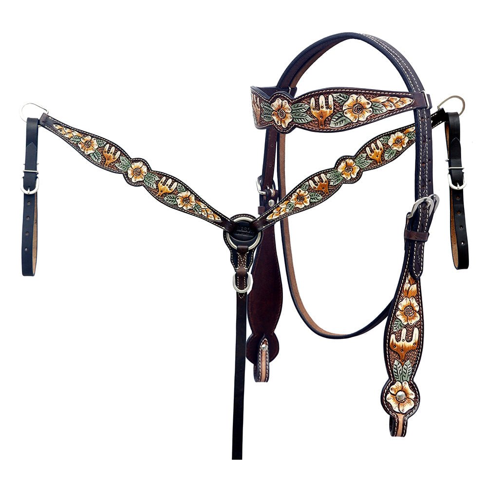 Hand-Carved Leather Western Headstall And Breast Collar Set For Training And Showing