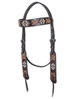 Hilason Horse Floral Hand Carved American Leather Breast Collar Headstall W/ Beaded Work Brown