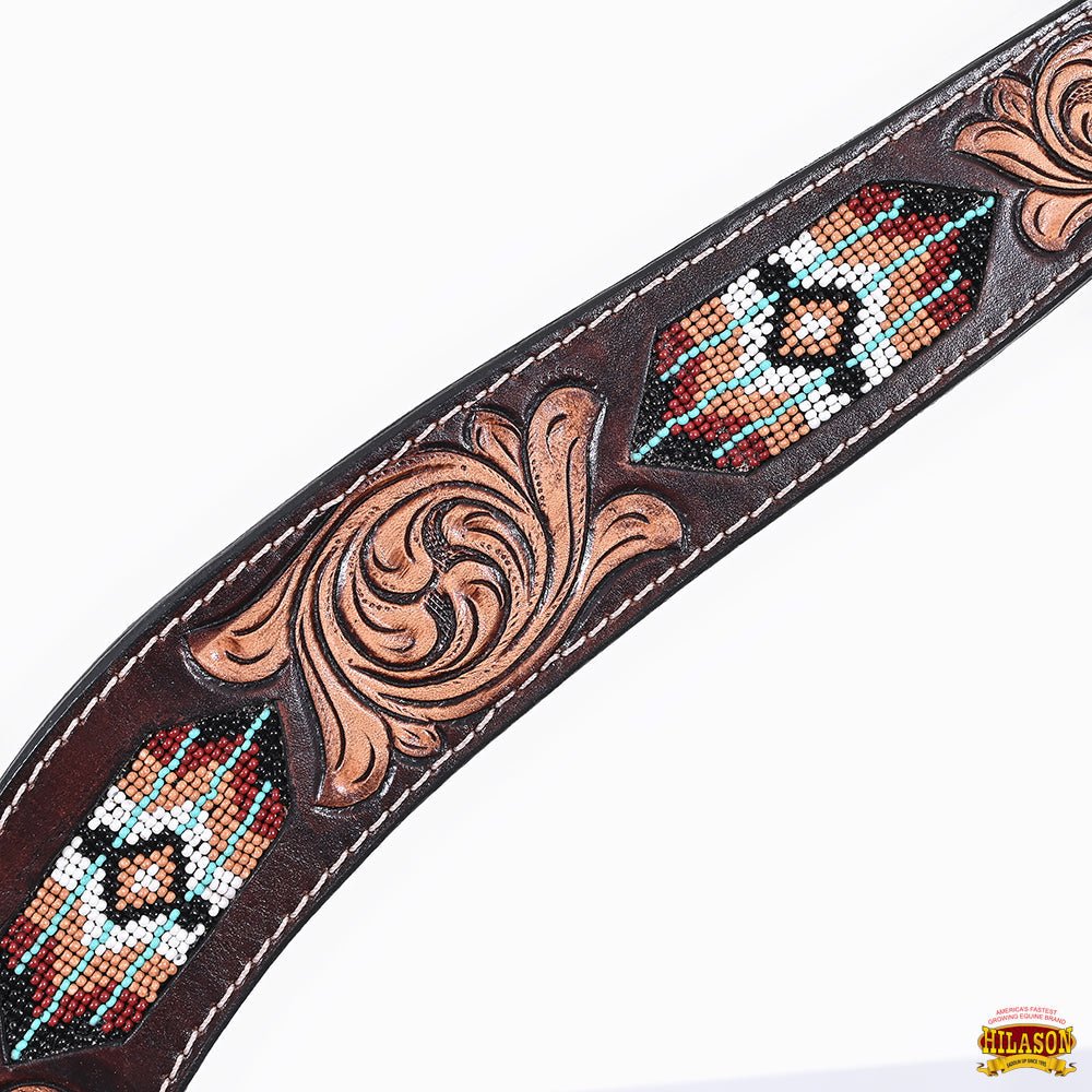 Western Horse Headstall And Floral Beaded Leather Breast Collar
