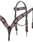 Western Horse Headstall And Floral Beaded Leather Breast Collar