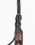 Hilason Horse Floral Hand Carved American Leather Breast Collar Headstall W/ Beaded Work Brown