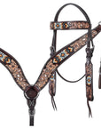 Western Horse Headstall And Floral Beaded Leather Breast Collar