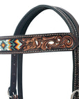 Hilason Western Horse Floral Hand Carved American Leather Headstall W/ Beaded Work Brown