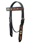 Hilason Western Horse Floral Hand Carved American Leather Headstall W/ Beaded Work Brown