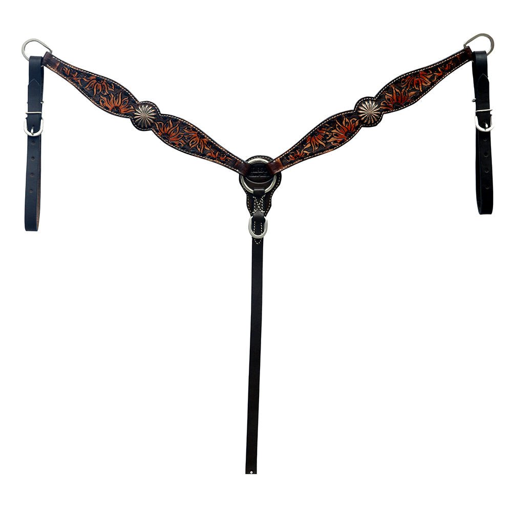 Hand-Carved Leather Western Headstall And Breast Collar Set For Training And Showing