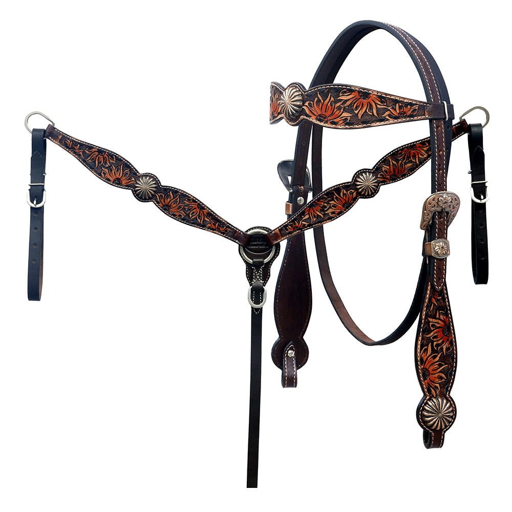 Hand-Carved Leather Western Headstall And Breast Collar Set For Training And Showing
