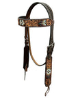 Hilason Horse Floral Hand Carved American Leather Breast Collar Headstall W/ Beaded Work Brown