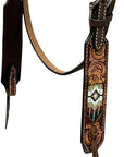 Hilason Horse Floral Hand Carved American Leather Breast Collar Headstall W/ Beaded Work Brown