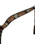 Hilason Horse Floral Hand Carved American Leather Breast Collar Headstall W/ Beaded Work Brown