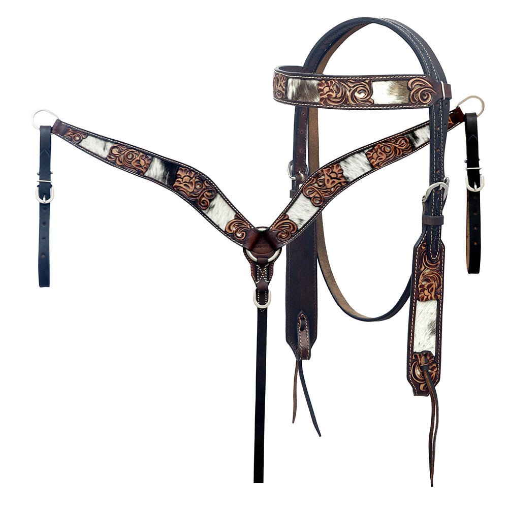Hand-Carved Leather Western Headstall And Breast Collar Set For Training And Showing