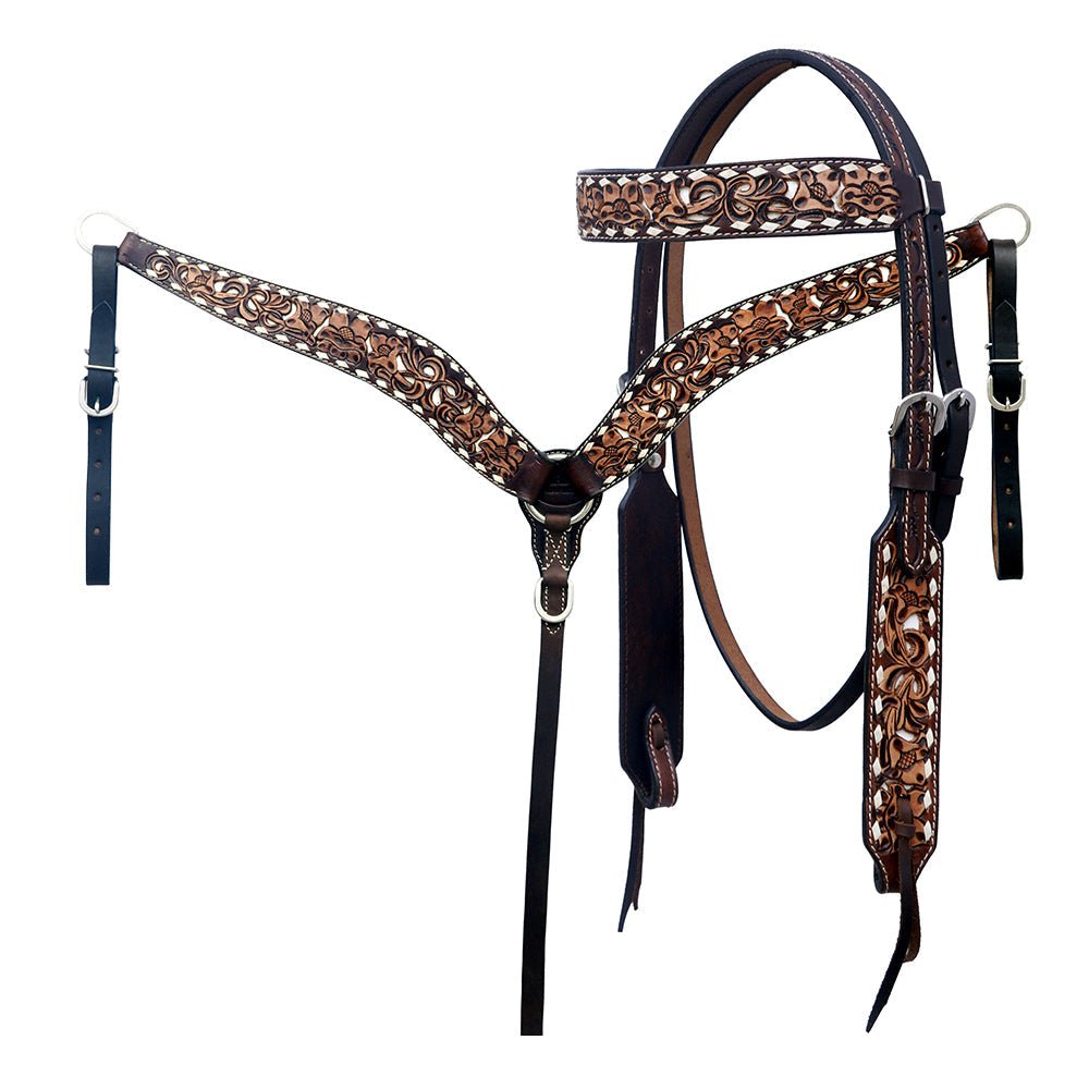 Hand-Carved Leather Western Headstall And Breast Collar Set For Training And Showing