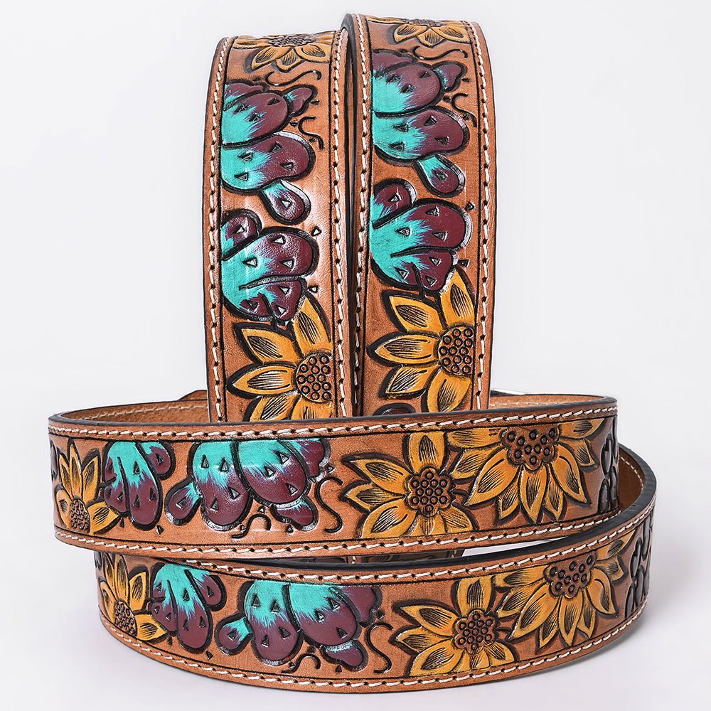 Hand Tooled Vegetable Tanned Authentic American Cowhide Belt For Gentlemen And Ladies