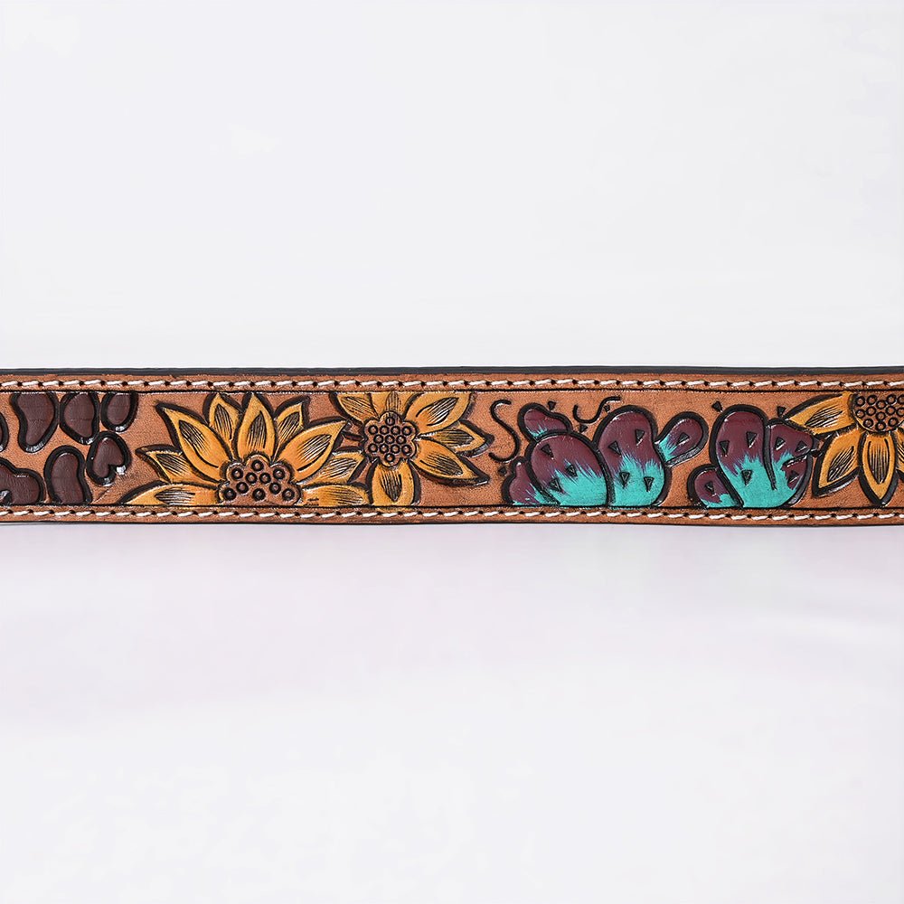 Hand Tooled Vegetable Tanned Authentic American Cowhide Belt For Gentlemen And Ladies