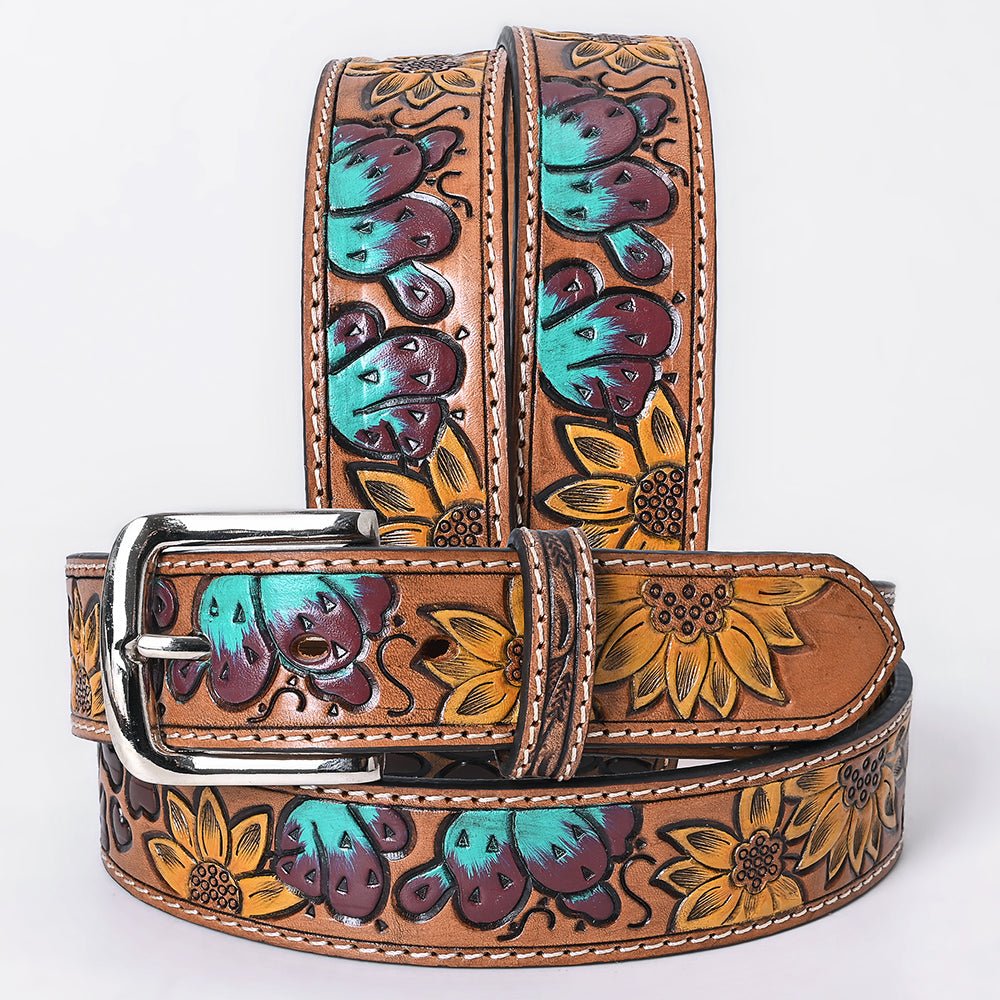 Hand Tooled Vegetable Tanned Authentic American Cowhide Belt For Gentlemen And Ladies