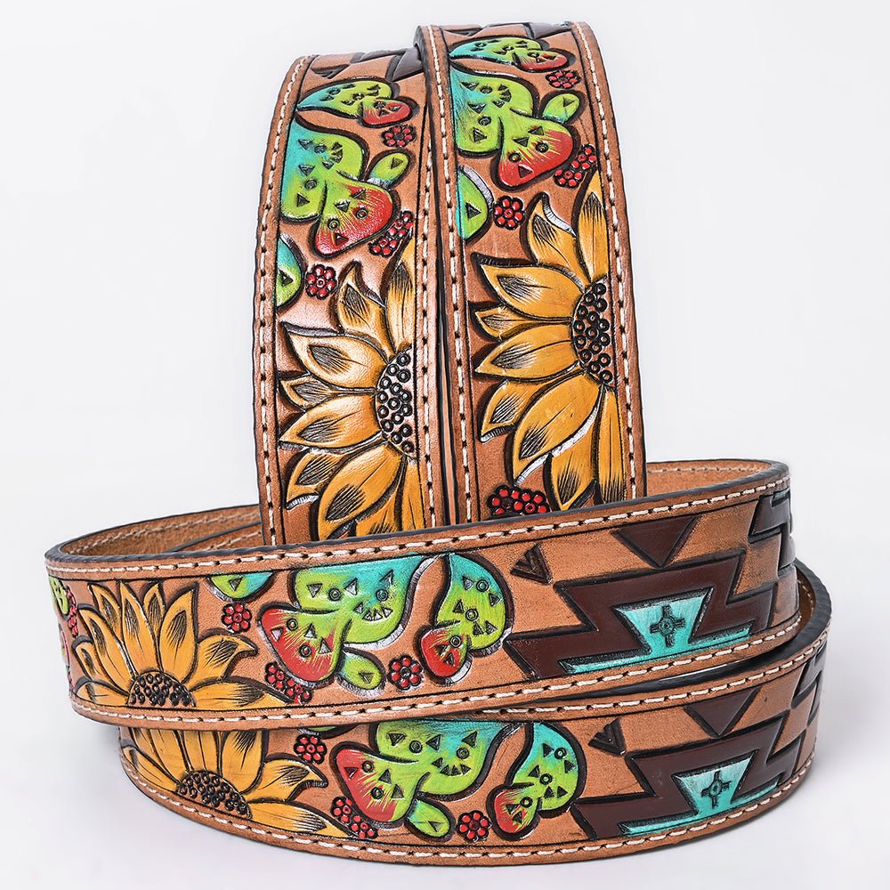 OHLAY Beautifully hand tooled Genuine American Leather Belt Men and Women Painted
