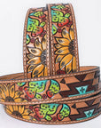 OHLAY Beautifully hand tooled Genuine American Leather Belt Men and Women Painted