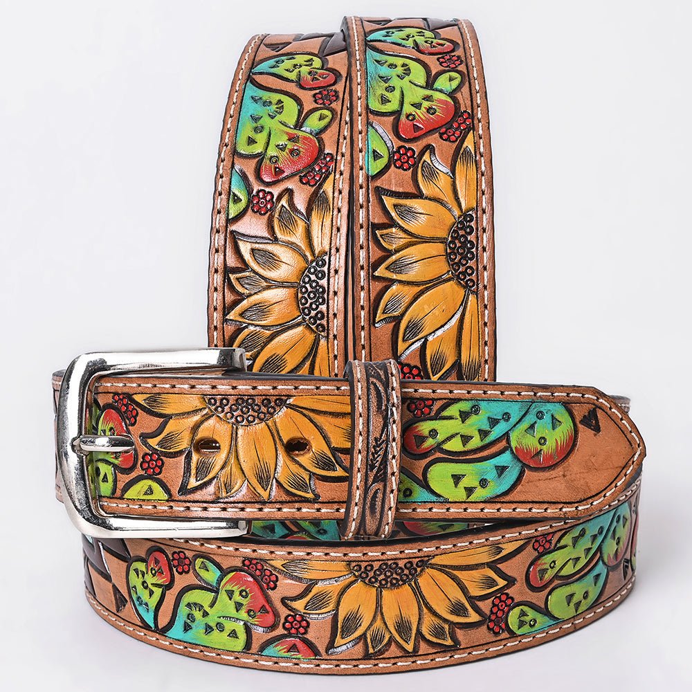 OHLAY Beautifully hand tooled Genuine American Leather Belt Men and Women Painted