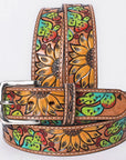 OHLAY Beautifully hand tooled Genuine American Leather Belt Men and Women Painted