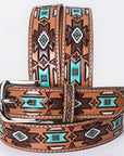 OHLAY Beautifully hand tooled Genuine American Leather Belt Men and Women Painted