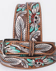 OHLAY Beautifully hand tooled Genuine American Leather Belt Men and  Women Hand Painted