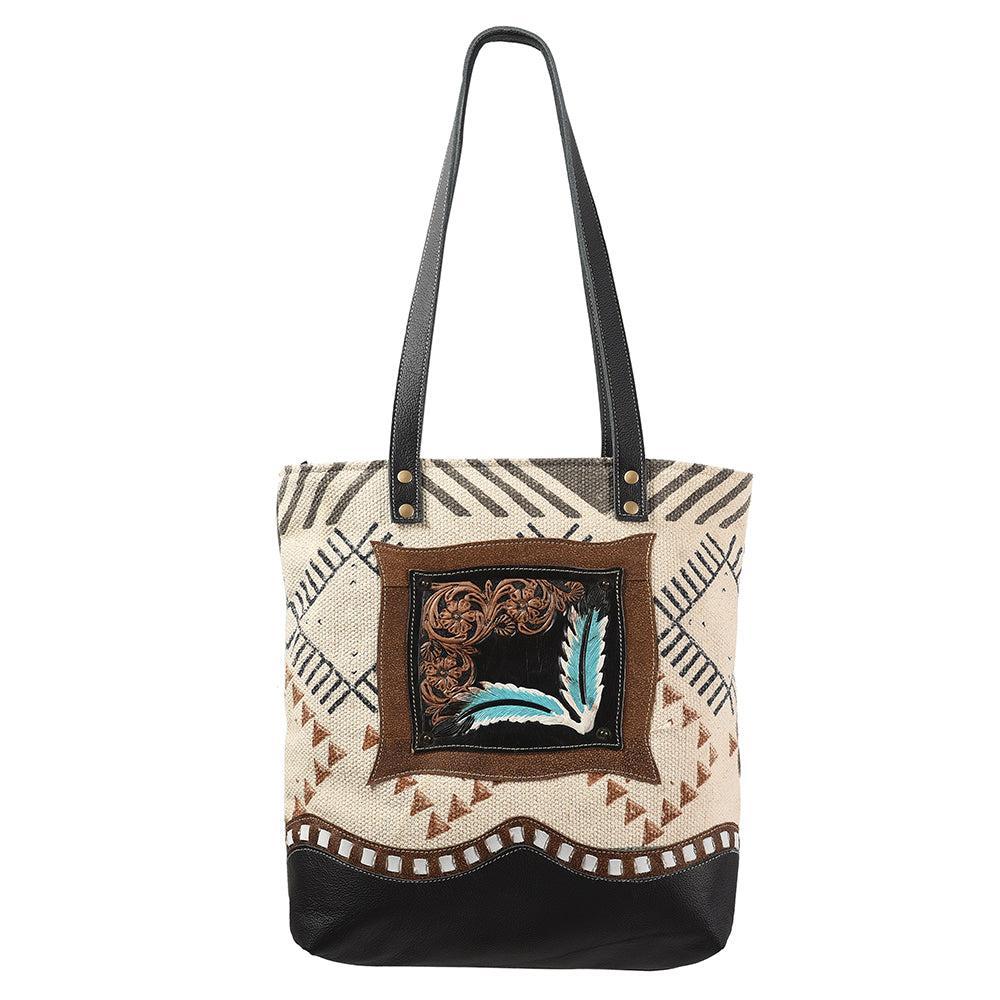 Ohlay Bags OHV113 Tote Hand Tooled Upcycled Canvas Genuine Leather Women Bag Western Handbag Purse