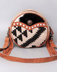 Ohlay Bags OHV119 Canteen Upcycled Wool Canvas Hair-On Genuine Leather Women Bag Western Handbag Purse