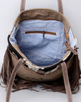 OHLAY OHV124 HOBO Upcycled Canvas Embossed Hair-on Genuine Leather women bag western handbag purse