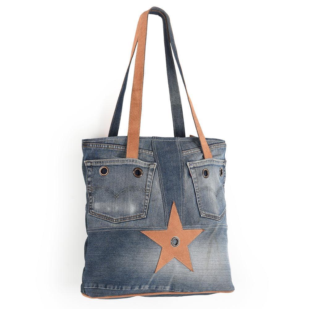 Ohlay Bags OHV135 Tote 100% Cotton Demin Genuine Leather Women Bag Western Handbag Purse